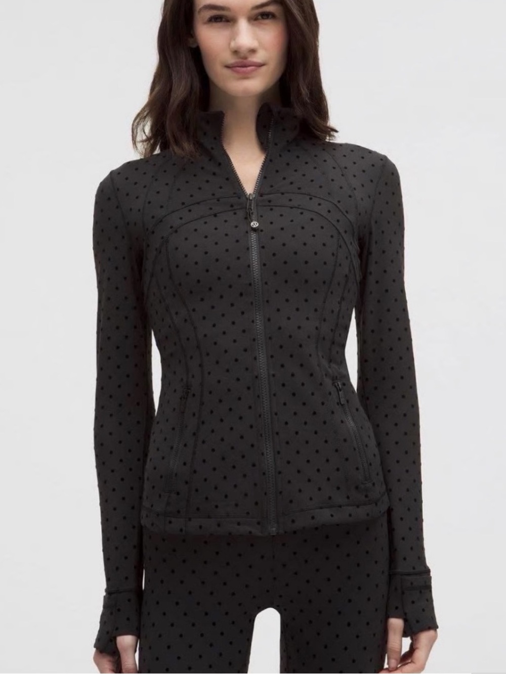 NWT Black Polka Dot Zip-Up Define Jacket size 2